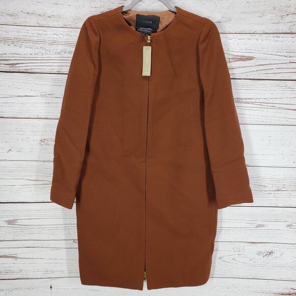 J.Crew New Women's Brown Italian Double Cloth WoolBlend Full Zip Coat Size2 - Picture 1 of 14